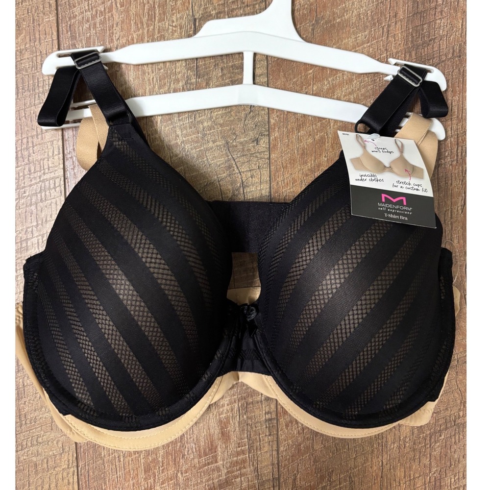 Maidenform 36DD T-Shirt Bra Women Black Beige 2-Pack 05701 NWT